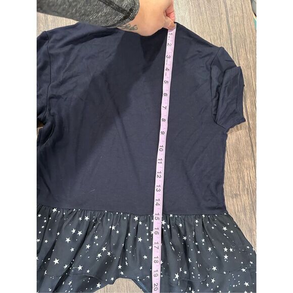 Kate Spade Broome Street Star Print Short Sleeve Peplum Top Blouse Blue 2XS - Picture 9 of 10